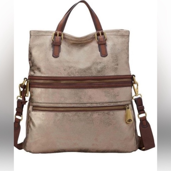 Fossil Handbags - Fossil Explorer Messenger Tote Pewter Metallic